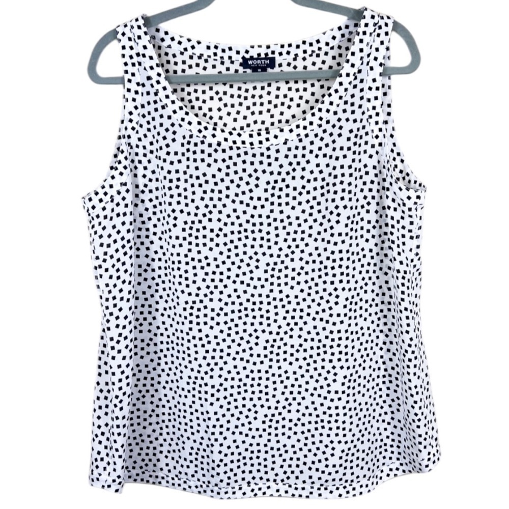 Worth New York 100% Silk Sleeveless Tank Top White Black Square Pattern Corpcore
